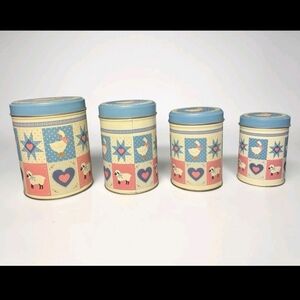 Vintage Country Geese Ribbon Goose Canister Set Vintage 4 Nesting Tins Cottage